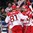 MOSCOW, RUSSIA - MAY 7: Denmark's Jesper B. Jensen #41 celebrates with teammates after a second period goal against Norway during preliminary round action at the 2016 IIHF Ice Hockey Championship. (Photo by Andre Ringuette/HHOF-IIHF Images)

